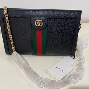 Brand new with tags! Gucci ophidia gg leather black bag with gold chain